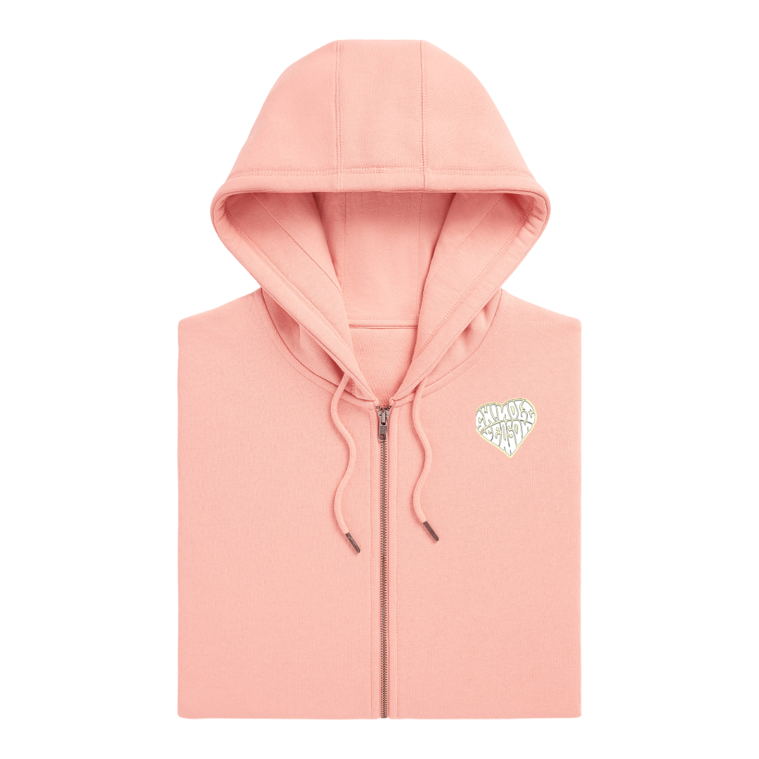 Salmon Zip Up Hoodie - Grey/Yellow Heart