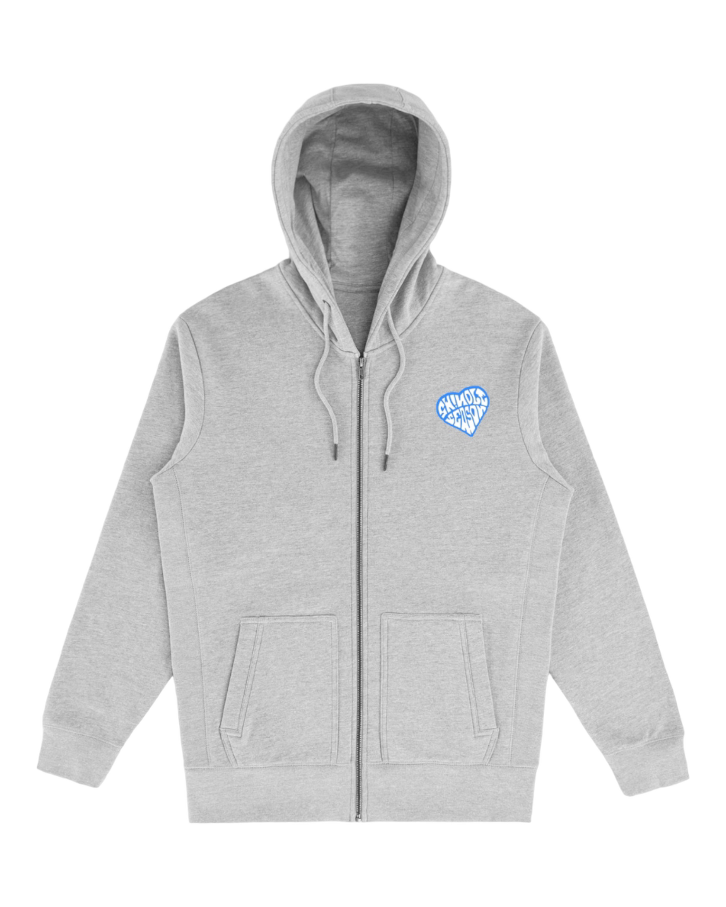 Grey Zip Up Hoodie - Cyan Heart