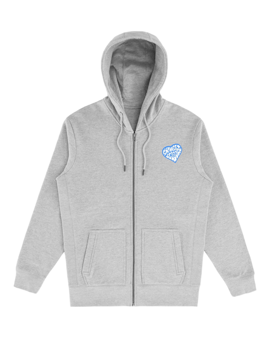 Grey Zip Up Hoodie - Cyan Heart